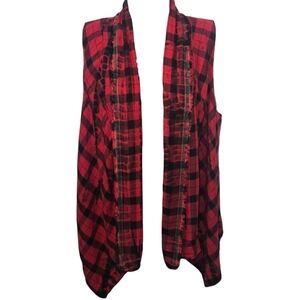 NWT Anthropogie Elevenses Plaid Fringe Open Front High Low Sleeveless Vest